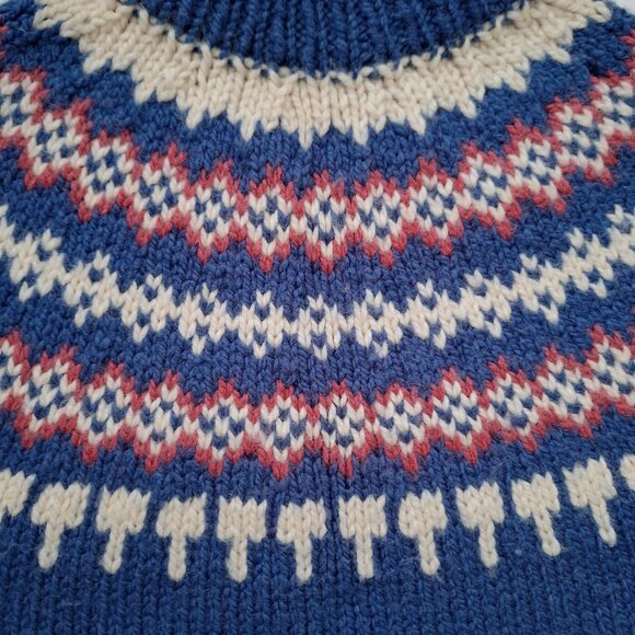 Handknit Blue Pink & White Fair Isle Sweater - Picture 5 of 6
